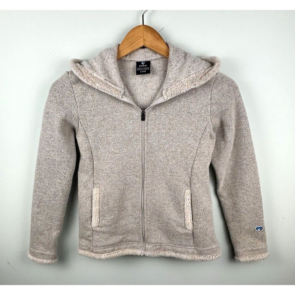 Kuhl Kids Girls L /12 Gray Tan Fleece Sherpa Lined Full Zip Pockets